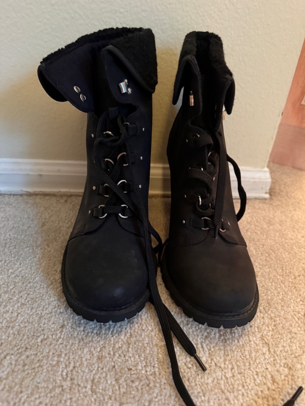 torrid Black Lace-Up Faux Fur Combat Booties